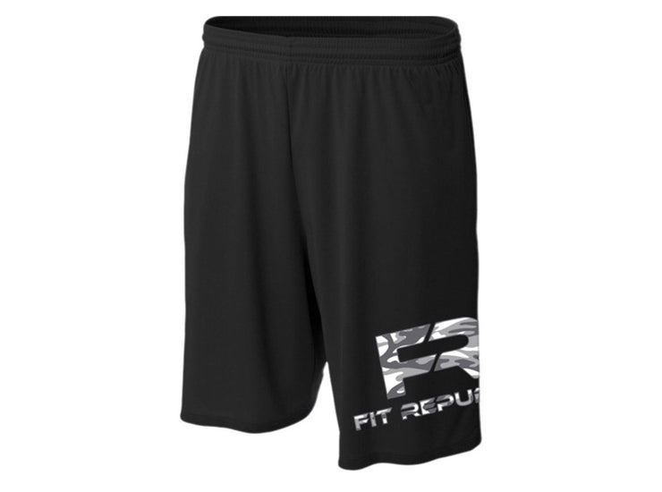 Black Shorts with Snow Camo Logo w/ Pockets