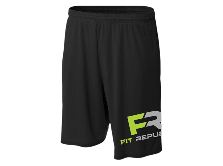 Black Shorts with Neon Green & Grey Logo w/ Pockets